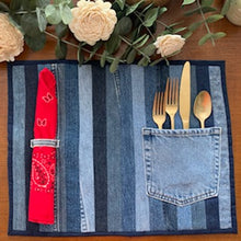 Load image into Gallery viewer, Denim, handmade, local, small business, women owned, quilts, handmade quilts, denim quilts, Handmade, Recycled, Upcycled, Repurposed, Denim, Second-Hand, Blue Jeans, Blue Denim, American Denim, American-Made