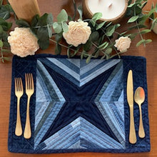 Load image into Gallery viewer,  Denim, handmade, local, small business, women owned, quilts, handmade quilts, denim quilts, Handmade, Recycled, Upcycled, Repurposed, Denim, Second-Hand, Blue Jeans, Blue Denim, American Denim, American-Made