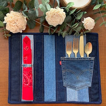 Load image into Gallery viewer, Denim, handmade, local, small business, women owned, quilts, handmade quilts, denim quilts, Handmade, Recycled, Upcycled, Repurposed, Denim, Second-Hand, Blue Jeans, Blue Denim, American Denim, American-Made