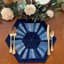 Load image into Gallery viewer, Denim, handmade, local, small business, women owned, quilts, handmade quilts, denim quilts, Handmade, Recycled, Upcycled, Repurposed, Denim, Second-Hand, Blue Jeans, Blue Denim, American Denim, American-Made