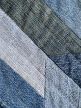 Load image into Gallery viewer, Denim, handmade, local, small business, women owned, quilts, handmade quilts, denim quilts, Handmade, Recycled, Upcycled, Repurposed, Denim, Second-Hand, Blue Jeans, Blue Denim, American Denim, American-Made