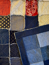 Load image into Gallery viewer, Denim, handmade, local, small business, women owned, quilts, handmade quilts, denim quilts, Handmade, Recycled, Upcycled, Repurposed, Denim, Second-Hand, Blue Jeans, Blue Denim, American Denim, American-Made