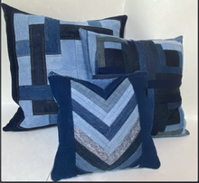 Load image into Gallery viewer, Denim, handmade, local, small business, women owned, quilts, handmade quilts, denim quilts, Handmade, Recycled, Upcycled, Repurposed, Denim, Second-Hand, Blue Jeans, Blue Denim, American Denim, American-Made