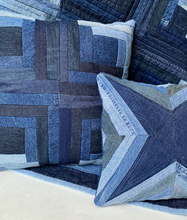 Load image into Gallery viewer, Denim, handmade, local, small business, women owned, quilts, handmade quilts, denim quilts, Handmade, Recycled, Upcycled, Repurposed, Denim, Second-Hand, Blue Jeans, Blue Denim, American Denim, American-Made