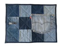 Load image into Gallery viewer, Denim, handmade, local, small business, women owned, quilts, handmade quilts, denim quilts, Handmade, Recycled, Upcycled, Repurposed, Denim, Second-Hand, Blue Jeans, Blue Denim, American Denim, American-Made