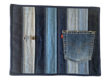 Load image into Gallery viewer, Denim, handmade, local, small business, women owned, quilts, handmade quilts, denim quilts, Handmade, Recycled, Upcycled, Repurposed, Denim, Second-Hand, Blue Jeans, Blue Denim, American Denim, American-Made