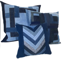 Load image into Gallery viewer, Denim, handmade, local, small business, women owned, quilts, handmade quilts, denim quilts, Handmade, Recycled, Upcycled, Repurposed, Denim, Second-Hand, Blue Jeans, Blue Denim, American Denim, American-Made
