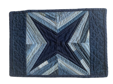 Load image into Gallery viewer,  Denim, handmade, local, small business, women owned, quilts, handmade quilts, denim quilts, Handmade, Recycled, Upcycled, Repurposed, Denim, Second-Hand, Blue Jeans, Blue Denim, American Denim, American-Made